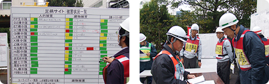 [Photo]Emergency drills were conducted adopting the lessons learned from the Kumamoto Earthquake, such as keeping the overall disaster information up to date using a large whiteboard. Also, the disaster prevention manual is currently being revised.