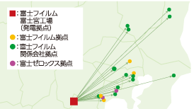 [画像]富士フイルムグループ「自己託送」に関わる拠点の所在地（2016年3月現在）