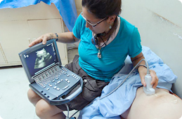 [写真]胸腔・腹腔・骨・血管の診断など幅広い用途に使用。写真は出産のための診断に使われているところ